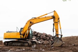 Erosion control and shoreline restoration construction equipment along Lake Michigan