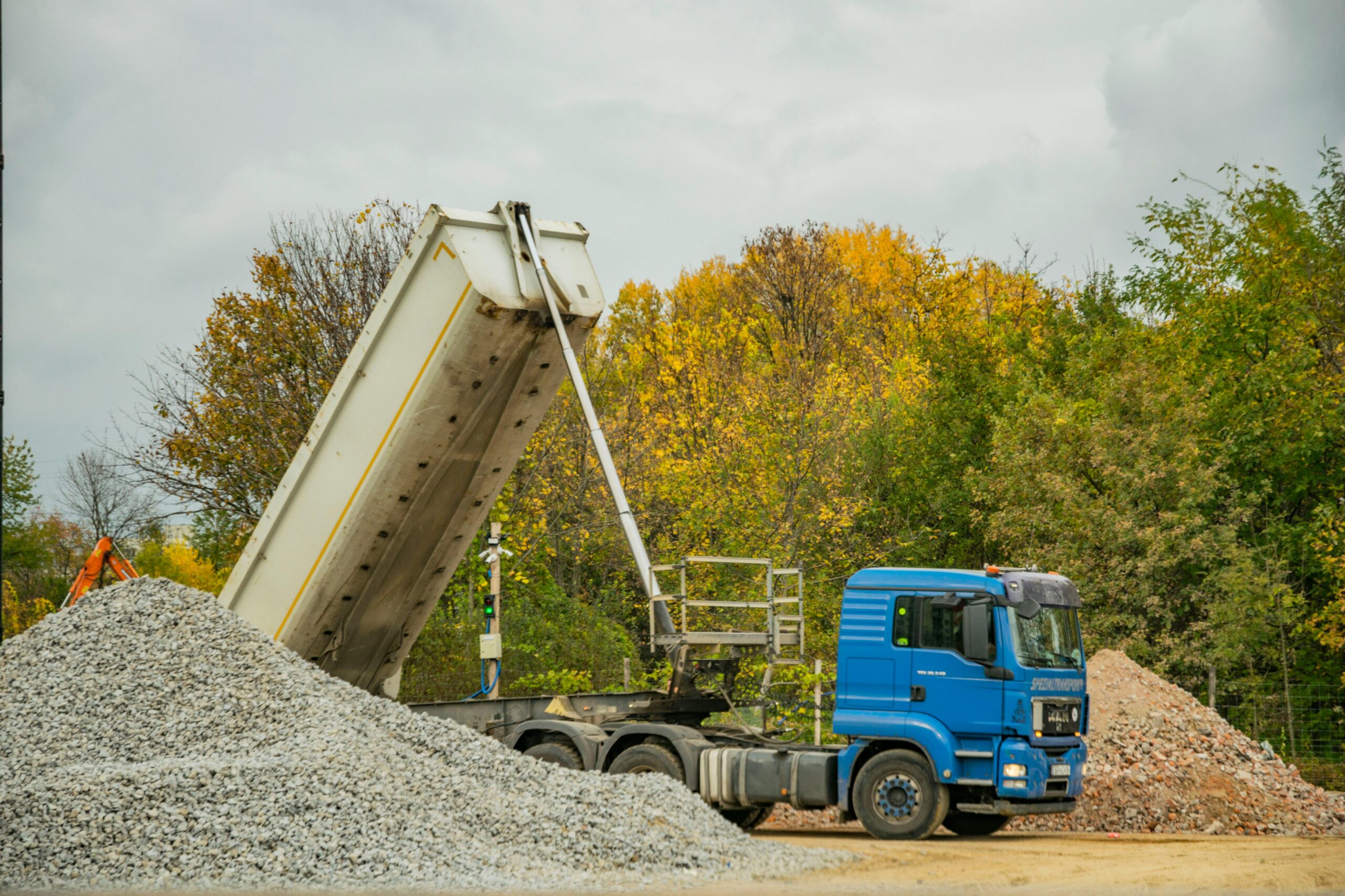 A truck loaded with bulk landscape materials