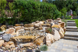 Landscape with boulders and water features