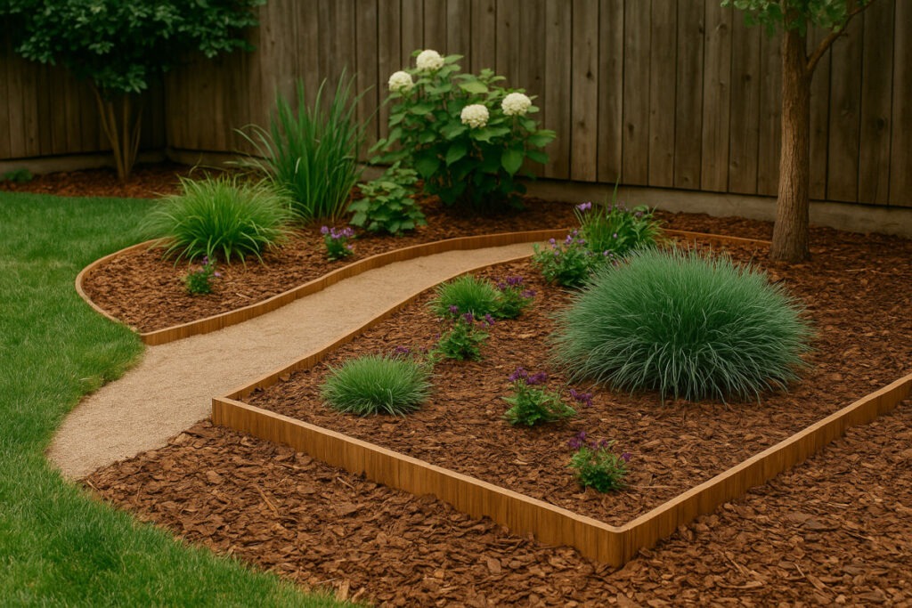 Sugar House Backyard: One family used bender board and bark mulch to edge their garden beds—no power tools needed.