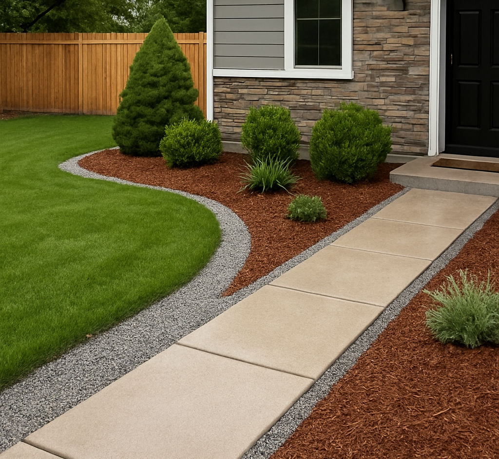 Murray Ranch Home: The homeowner added gravel strips along all walkway edges for a luxury resort-style finish.