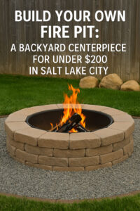 A stylish circular backyard fire pit built from retaining wall blocks with gravel surround, ideal for DIY landscaping projects under $200.
